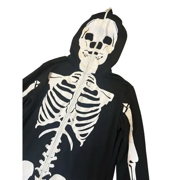 Tipsy Elves Men's Skeleton Hooded Onesie Large Costume Full Zip Pajamas Fleece - Picture 6 of 11